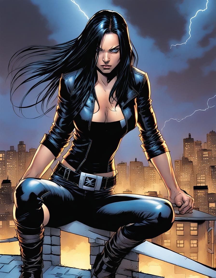 X-23 on Rooftop in Stormy Night