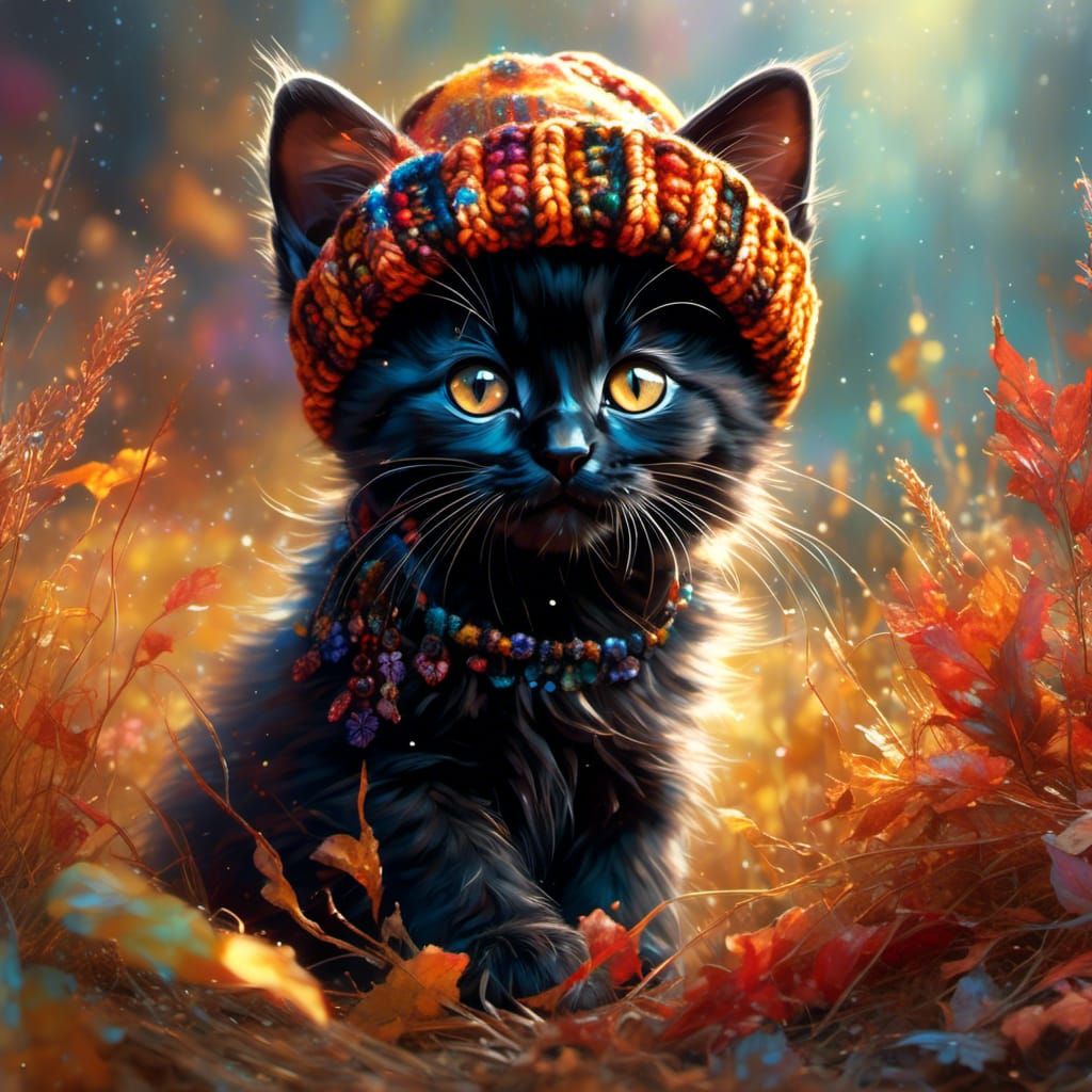 Black Kitten in Autumnal Colors