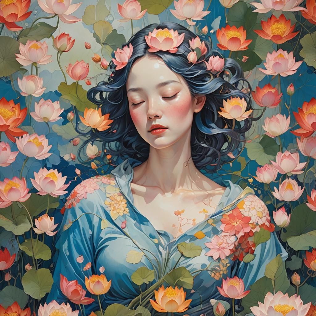 Ethereal Woman in Petals with Vibrant Light