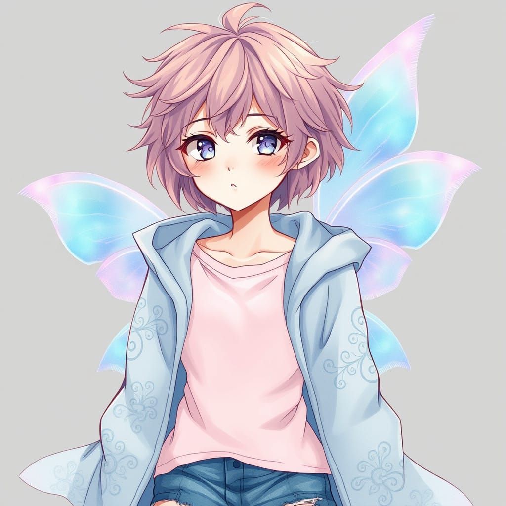 Delicate Anime Emo Trans Girl Fairy in Pastel Hues