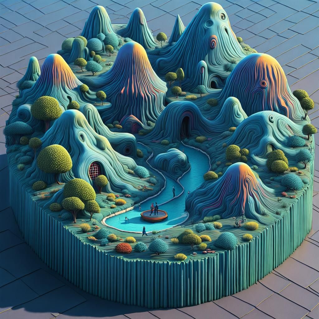 Grotesque 3D Landscape in Surreal Comic Style