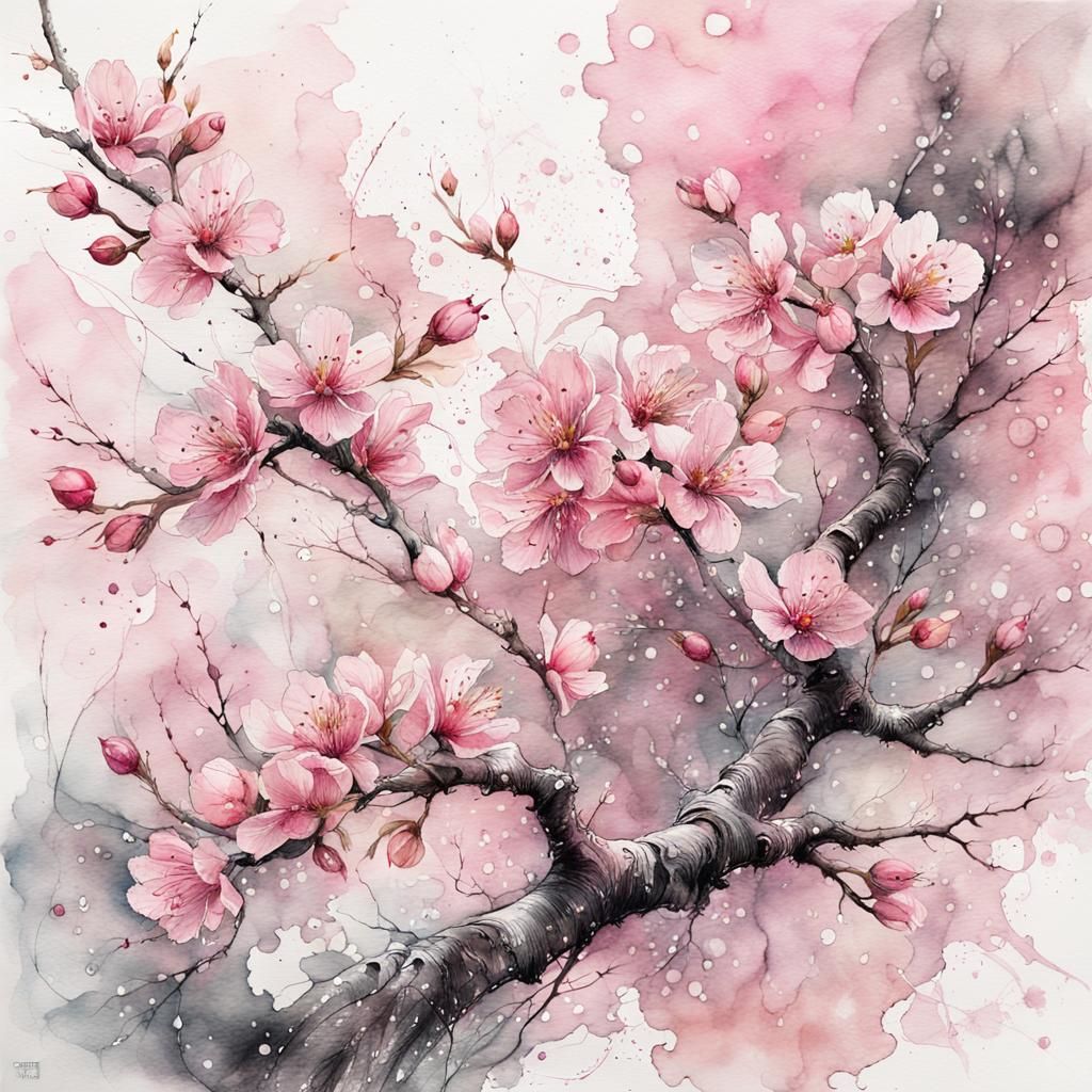 Magical Cherry Blossom with Silver Outlines