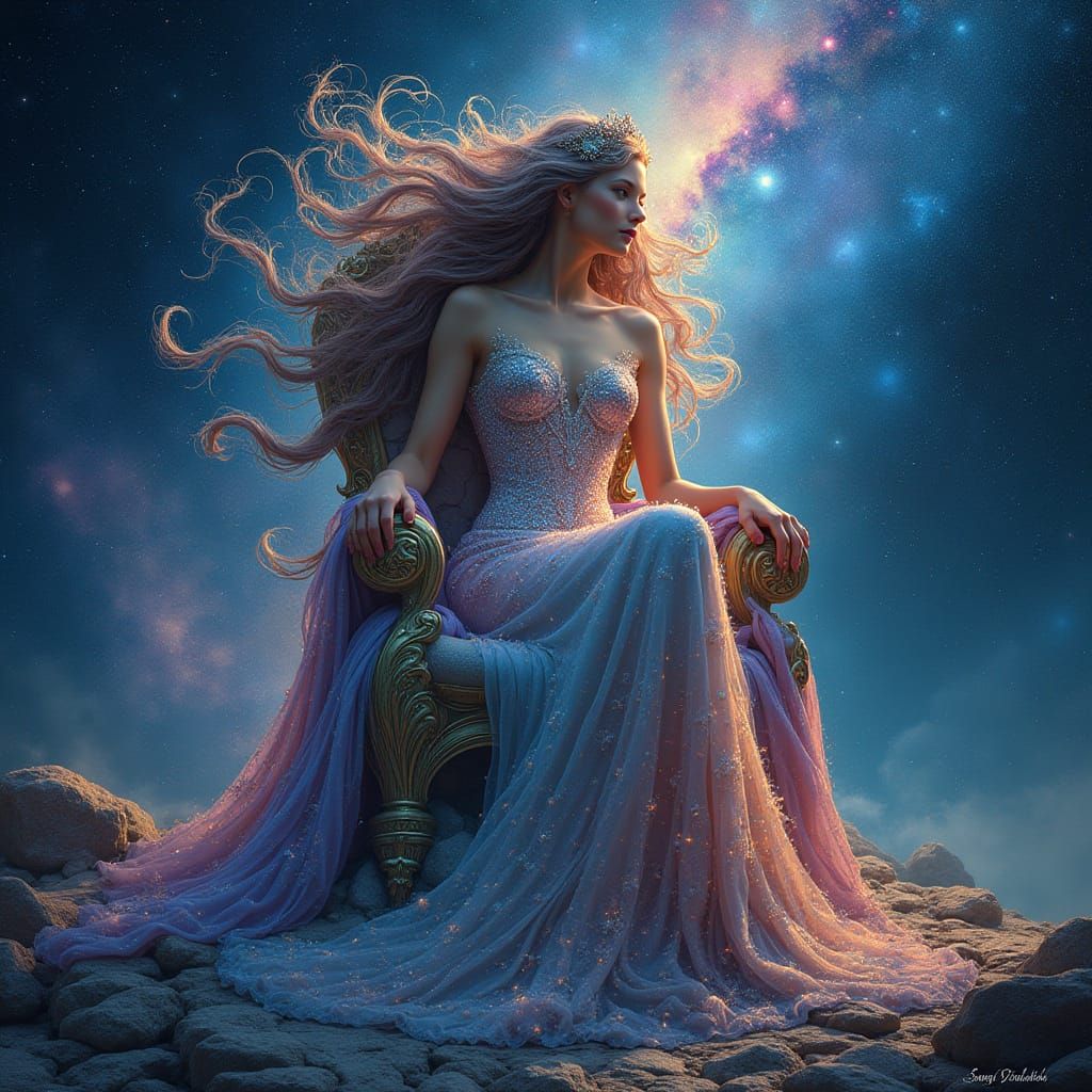 Cosmic Goddess in Swirling Galaxy