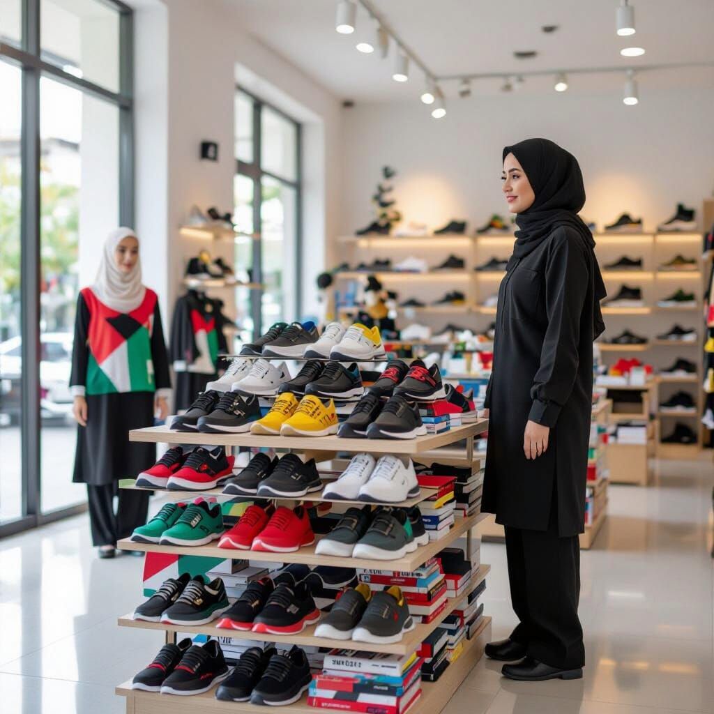 Modern Shoe Store with Clerk in Digital Illustration Style