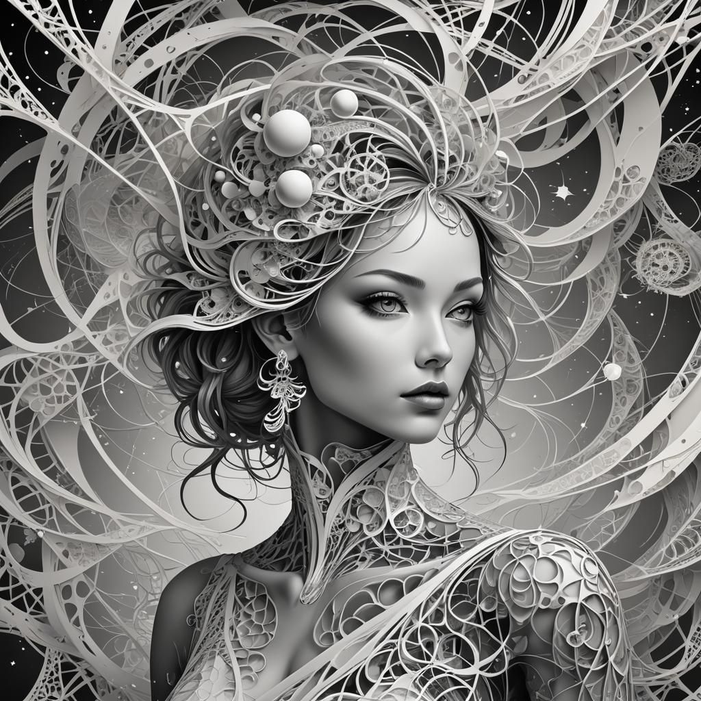 Stars and Planets Inside Woman's Skull