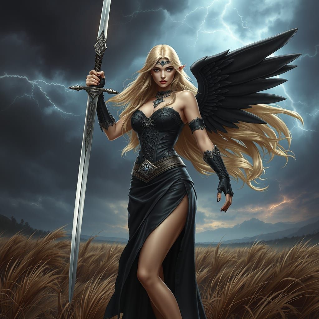 Gothic Valkyrie on Battlefield, Dark Fantasy Art
