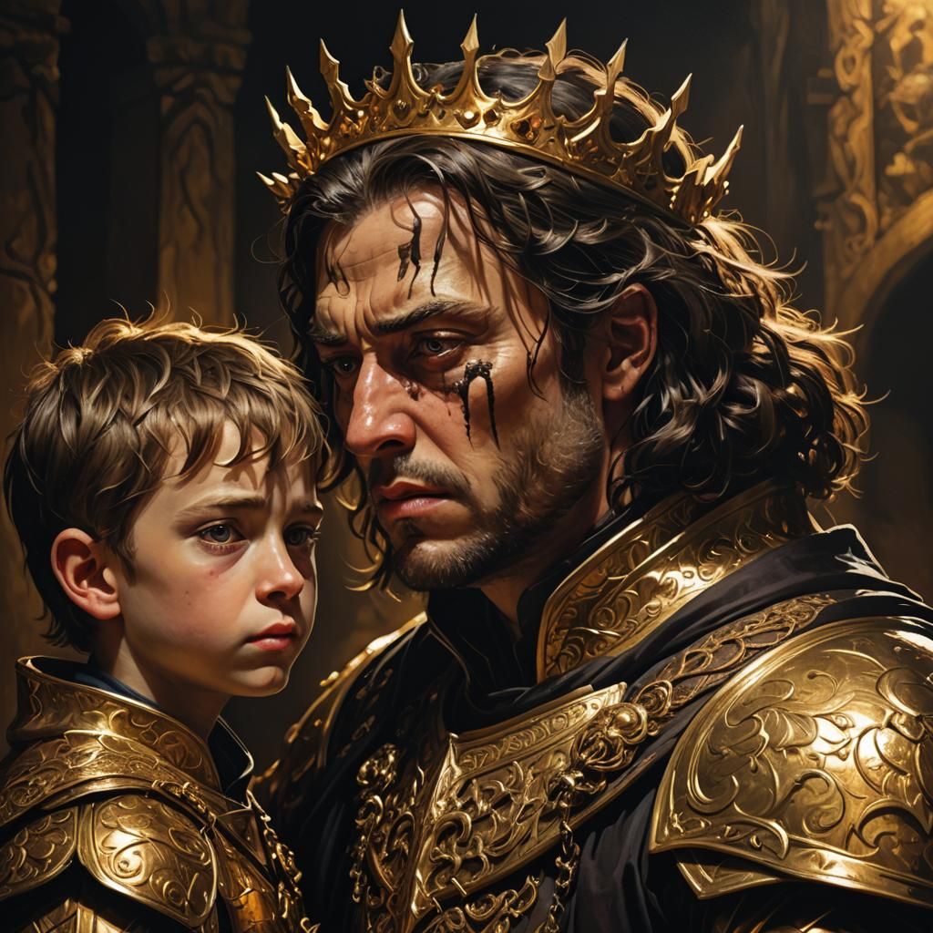 King Confronts Boy: Chiaroscuro Fantasy Art
