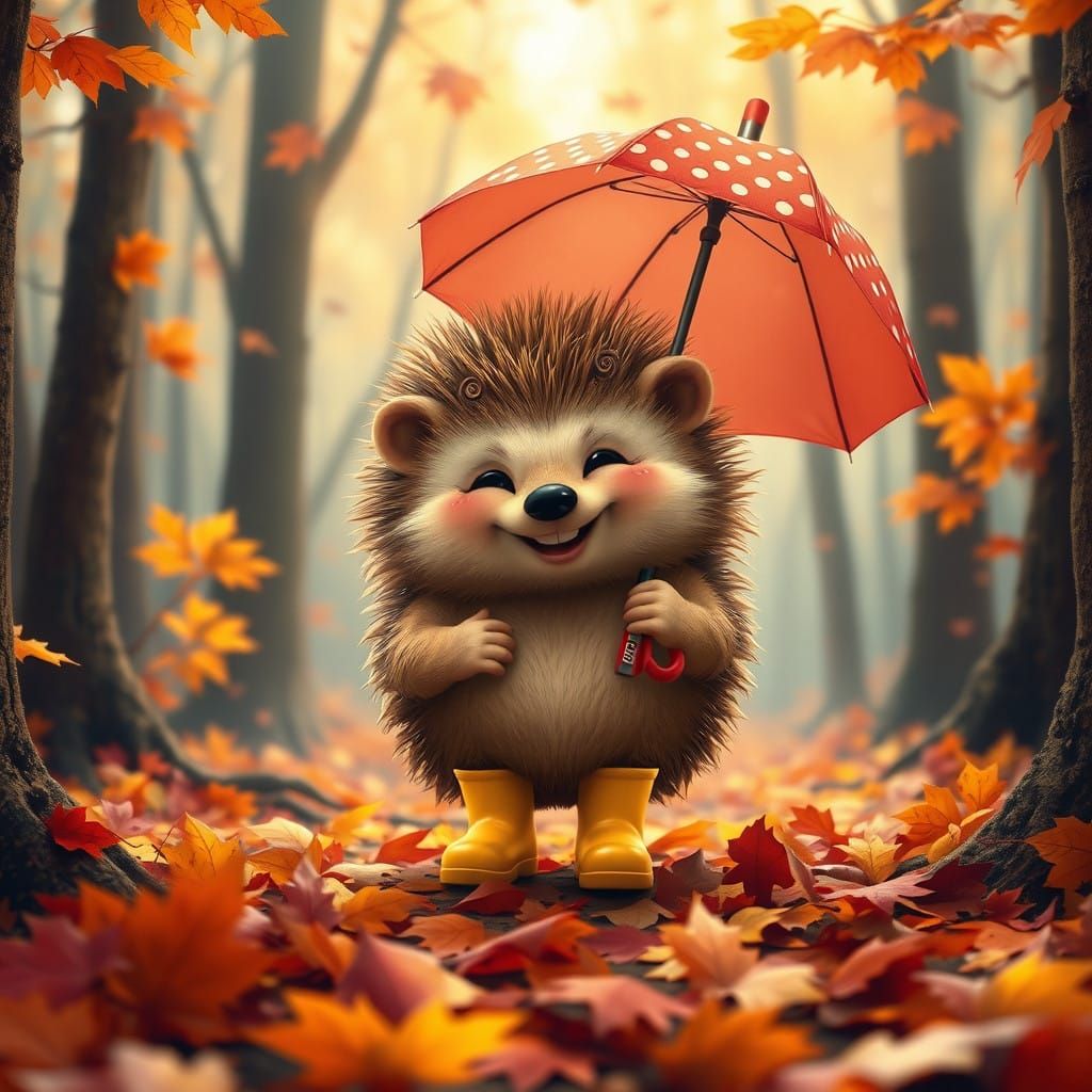 Whimsical Hedgehog in Autumn Wonderland as a Matte Painting