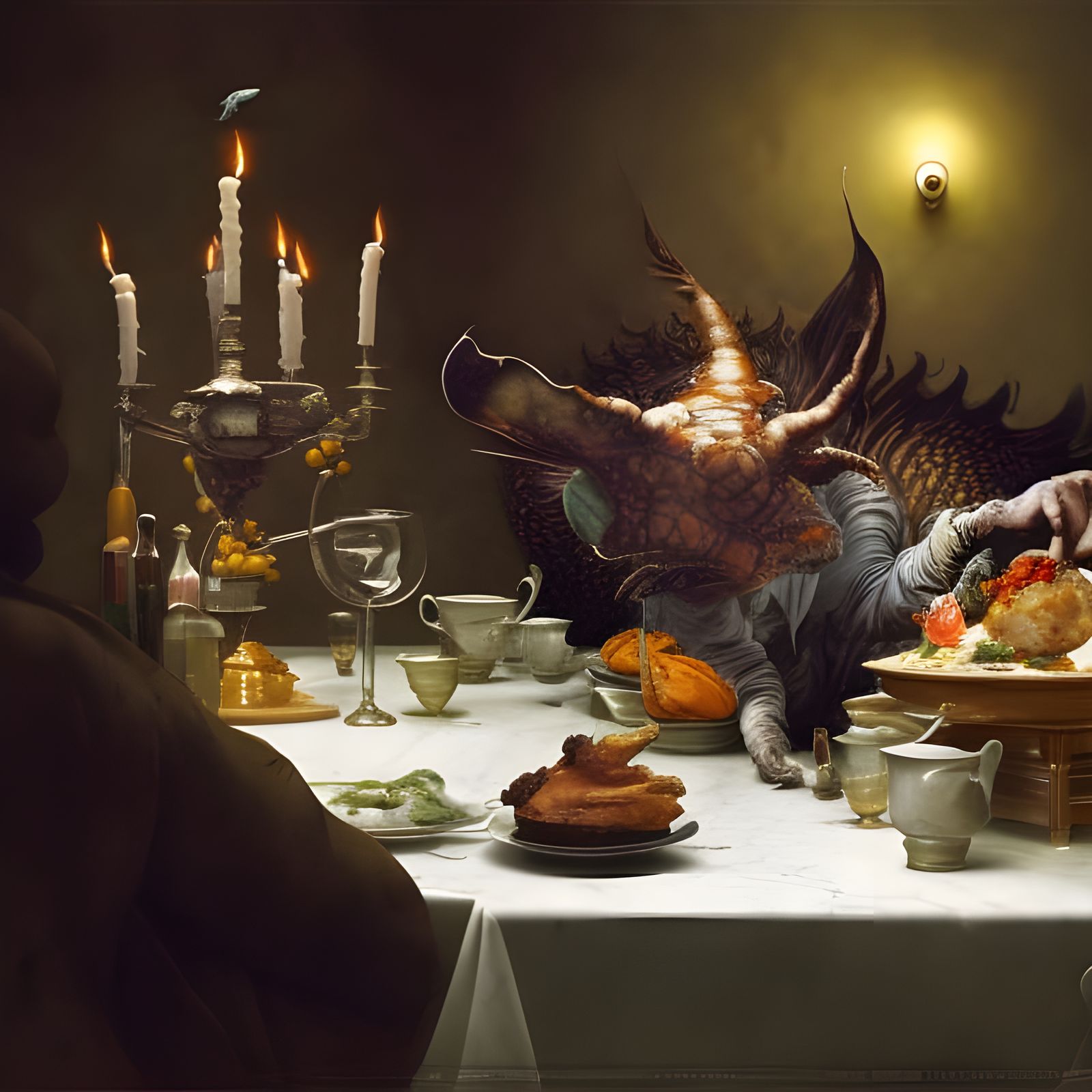 Hyperrealistic Waiter Scene in Classical Art Style