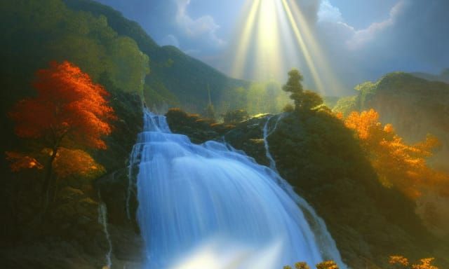 Autumn Waterfall in Arcanepunk Style