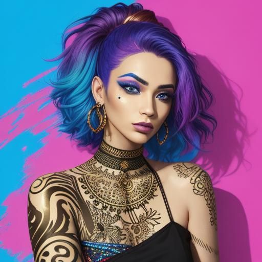 Colorful Woman with Henna in Pop Art Style