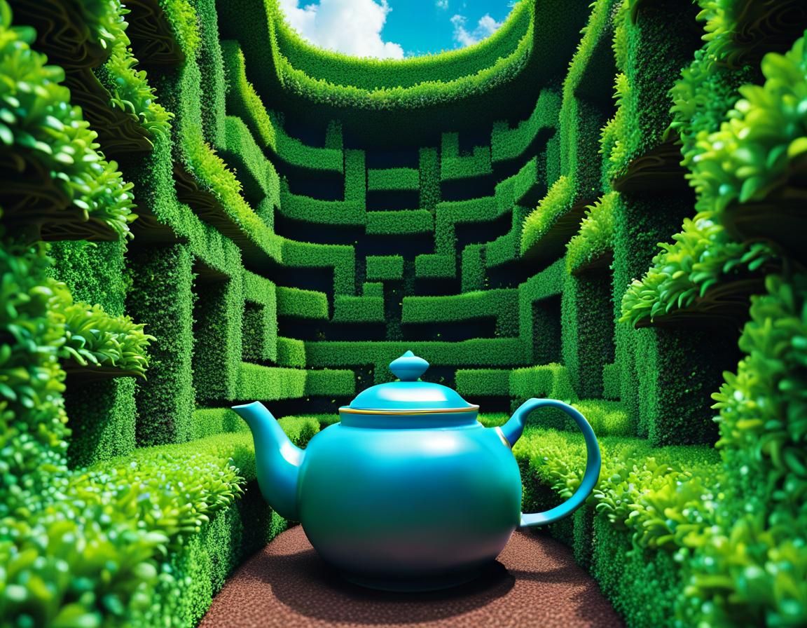 Whimsical Hedge Maze Inside a Teapot, Gothic Art