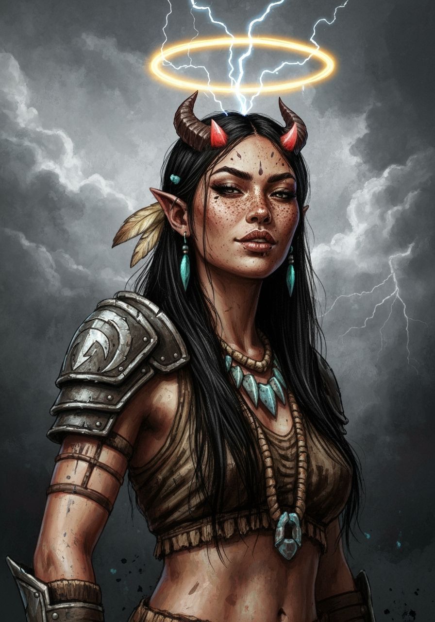 Storm Sprite with Tribal Armor and Horns