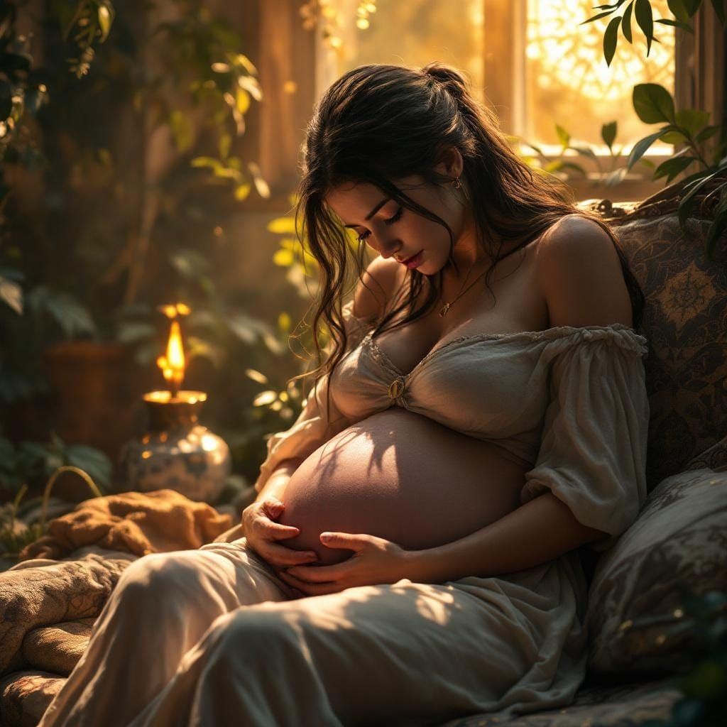 Exhausted Pregnant Woman: Hyperrealistic Fantasy Art