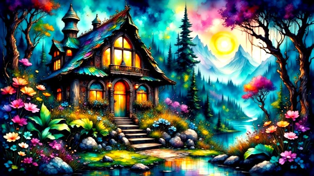 Colossal Cabin in Alien Jungle: Surreal Digital Art