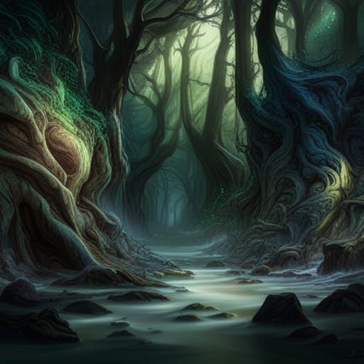 Spooky Forest with Eyes: Detailed Matte Painting
