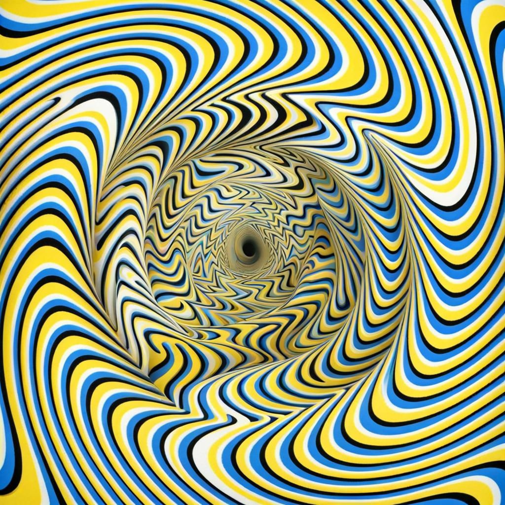 Dynamic Optical Illusion in Yellow, Blue and Black