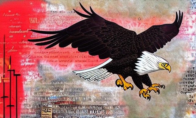 Eagle Soaring in Red Night Street Art Collage