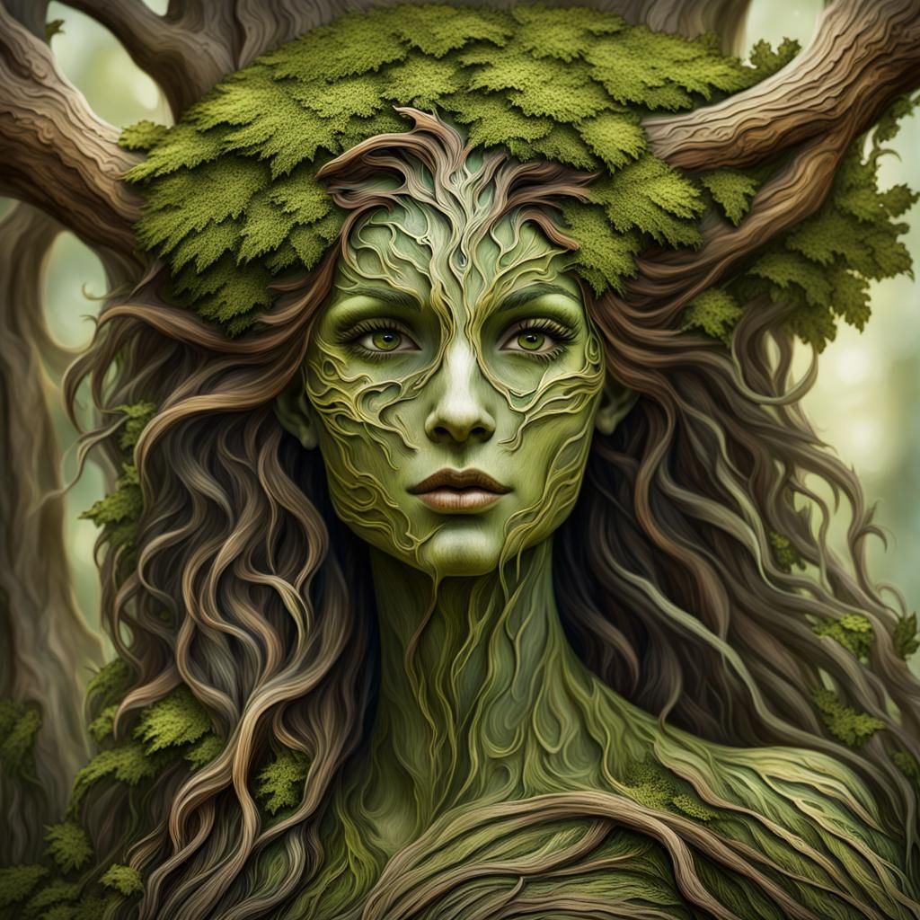 Enchanted Forest Dryad Portrait in Symbolic Gothcore Style