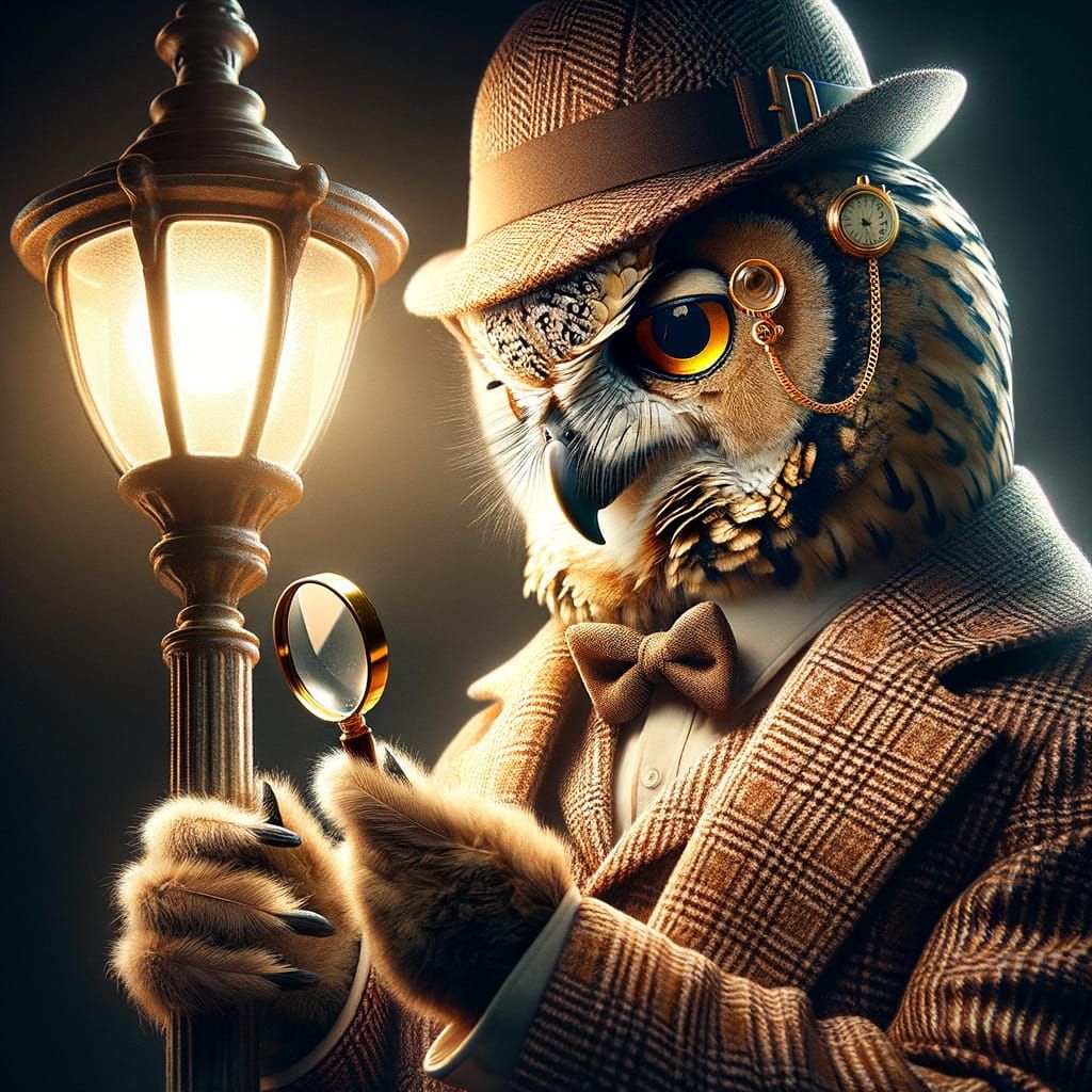Anthropomorphic Animal: "A distinguished owl detective in a ...