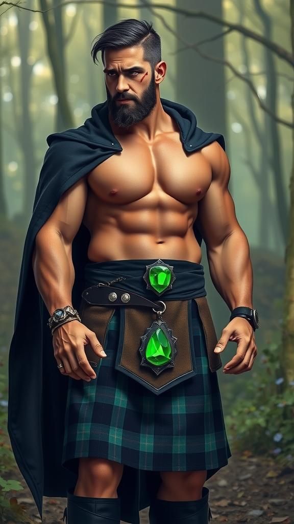 Brawny Man with Kilt and Scars in Fantasy Art