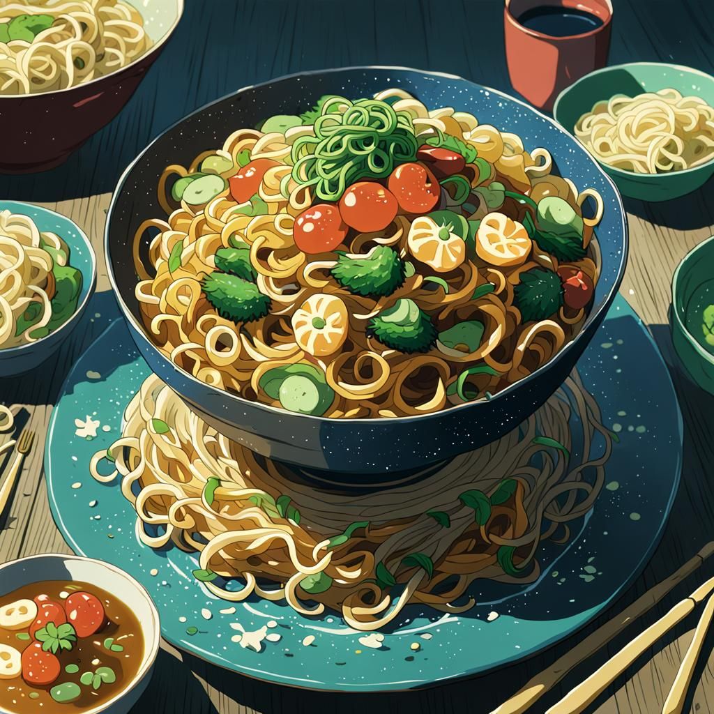 Kawaii Noodles in Studio Ghibli Anime Style