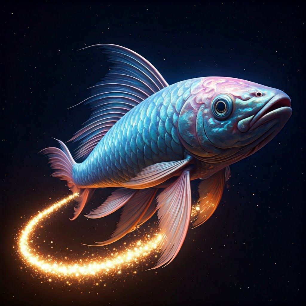 Iridescent Fish Drifting Through Starry Cosmos