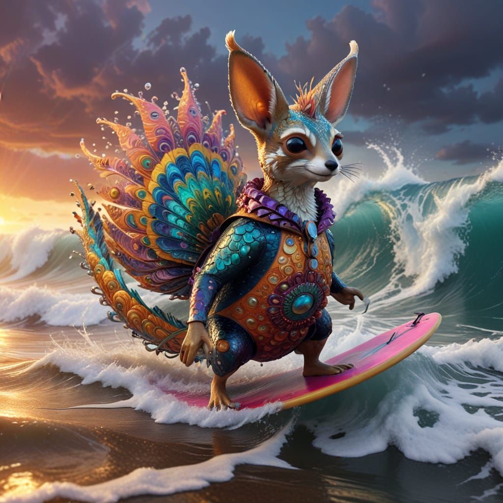 Vibrant Fractal Surfer in Epic Ocean Storm