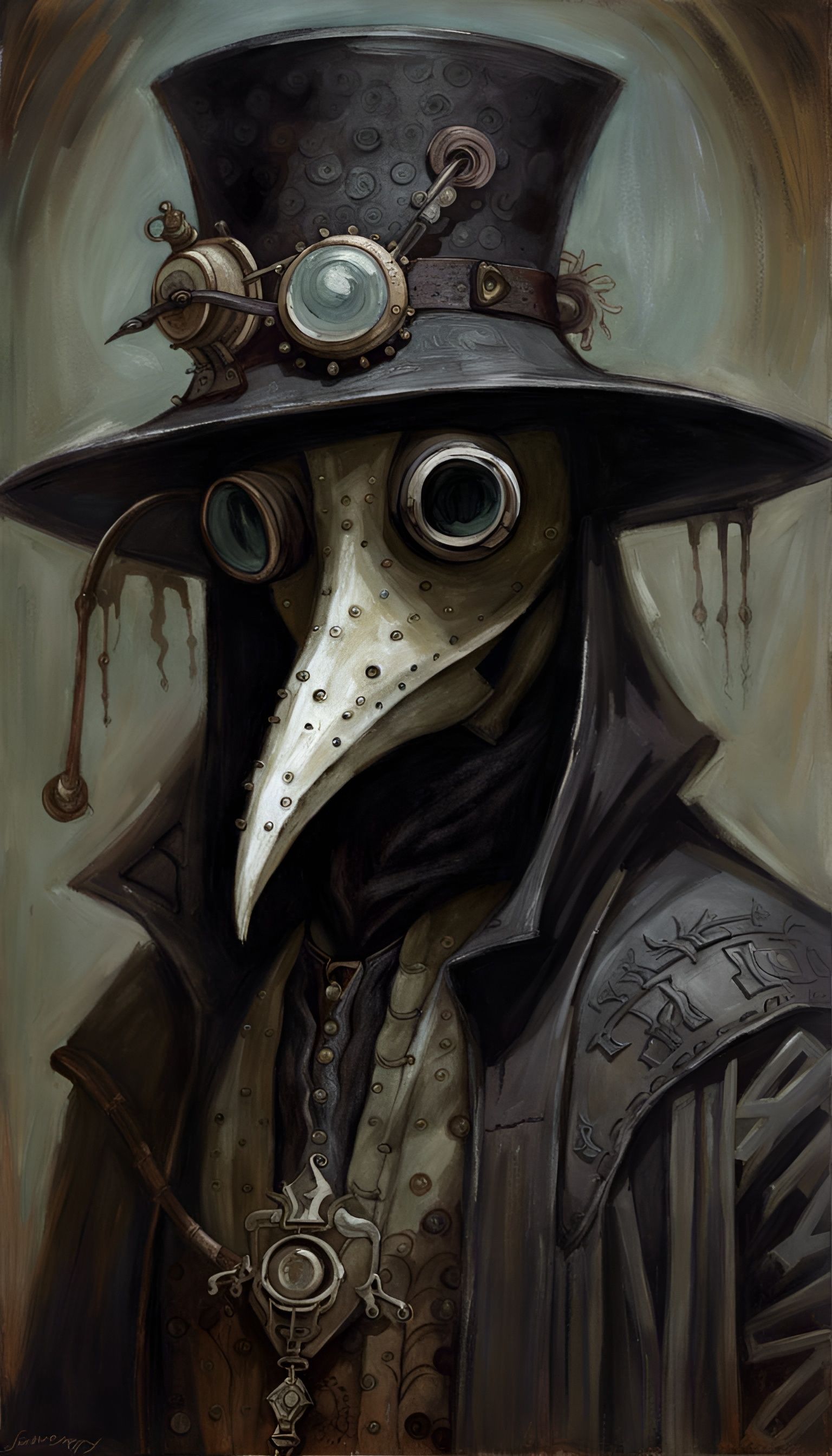 Eerie Plague Doctor Portrait as Oil Painting