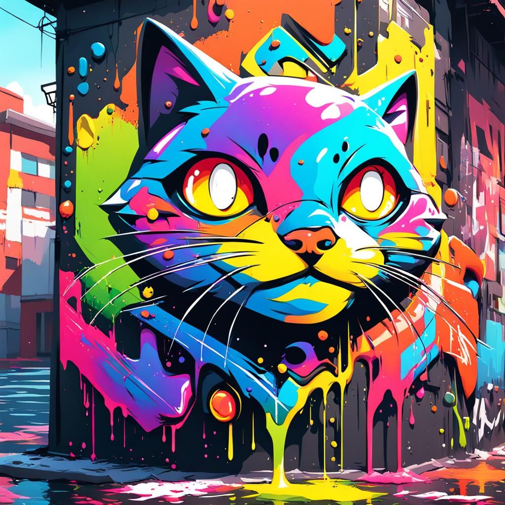 Colorful Anime Cat Face in 3D Digital Art