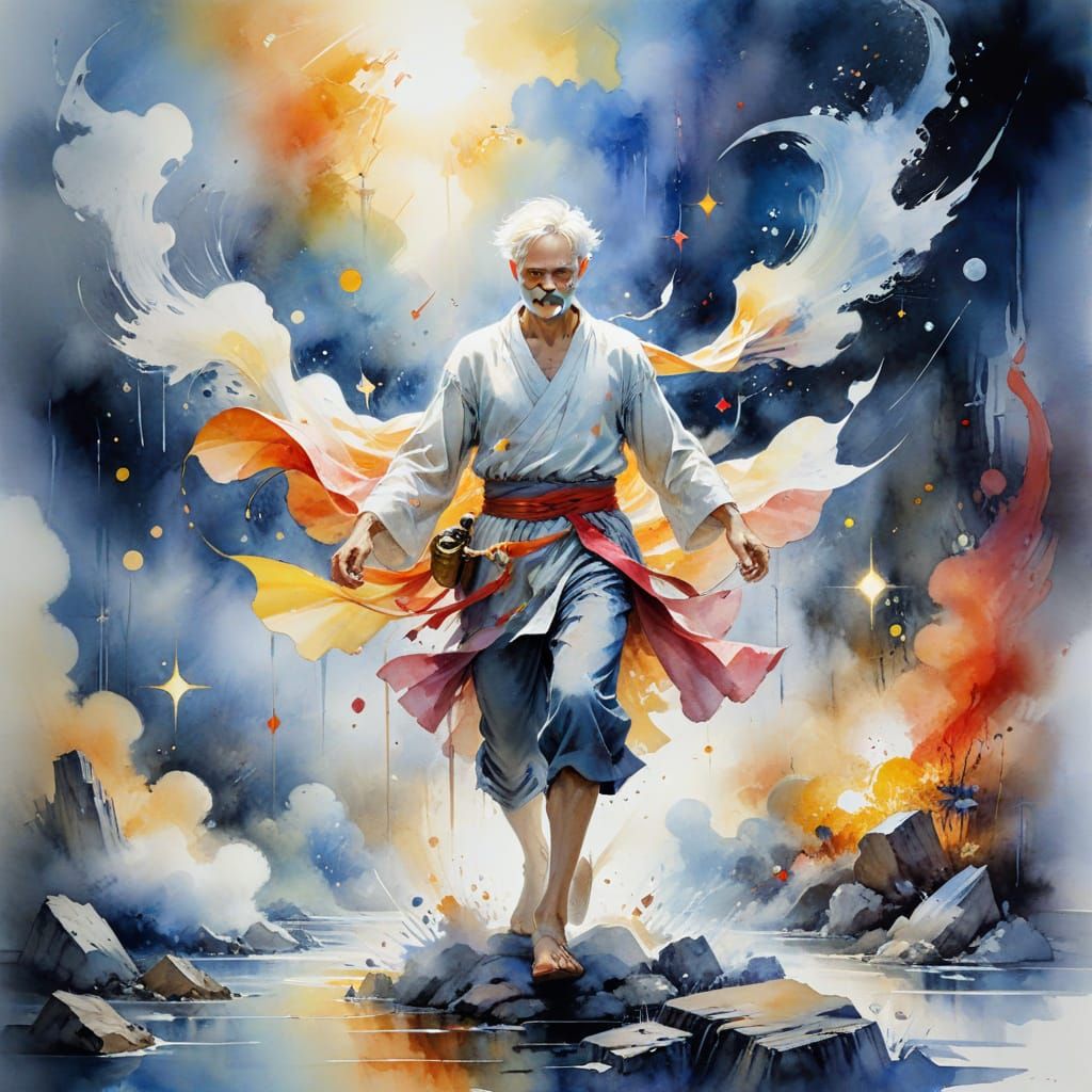 Hero's Epic Quest: A Watercolour Fantasy Painting