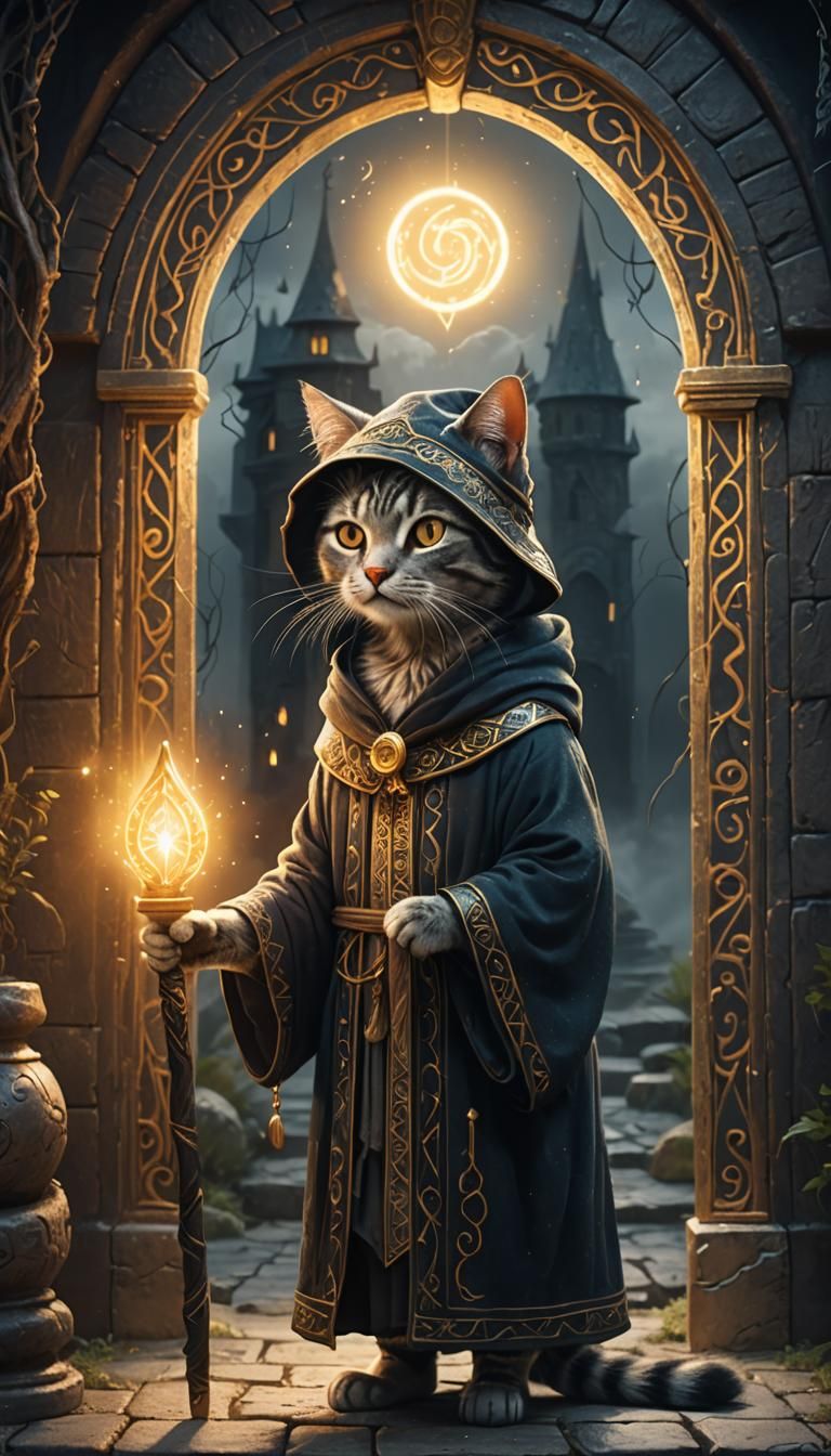 Mystical Cat Mage Ready for Adventure