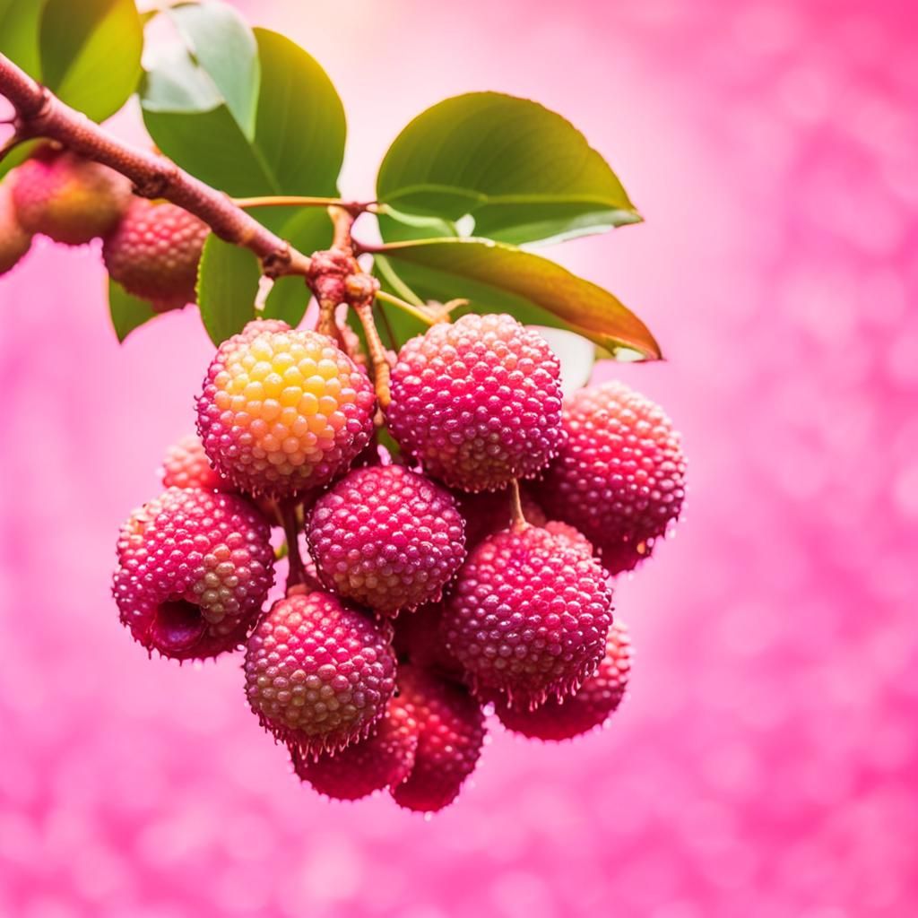 Iridescent Lychees Dripping with Honey in Pink Light
