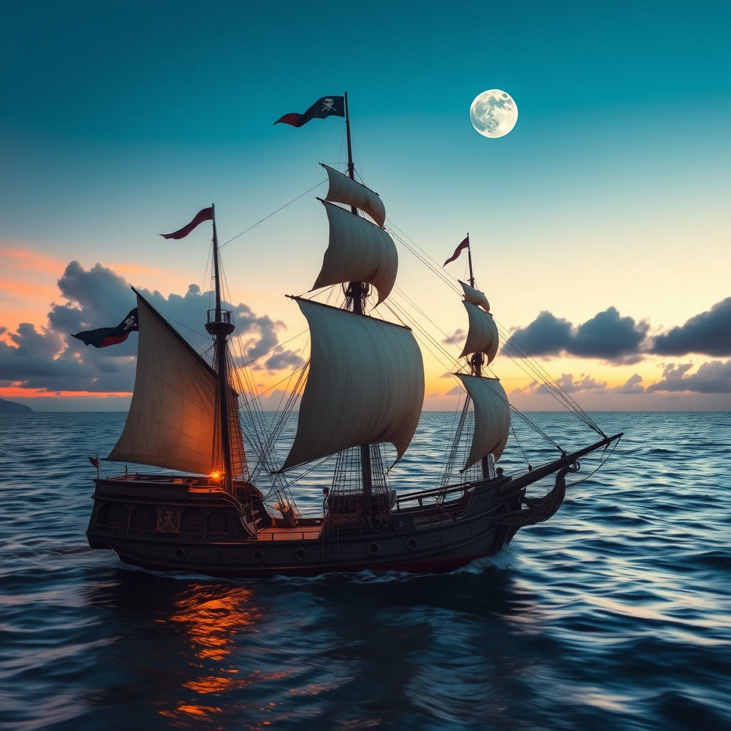 Majestic Pirate Ship in Dreamy Mediterranean Seascape