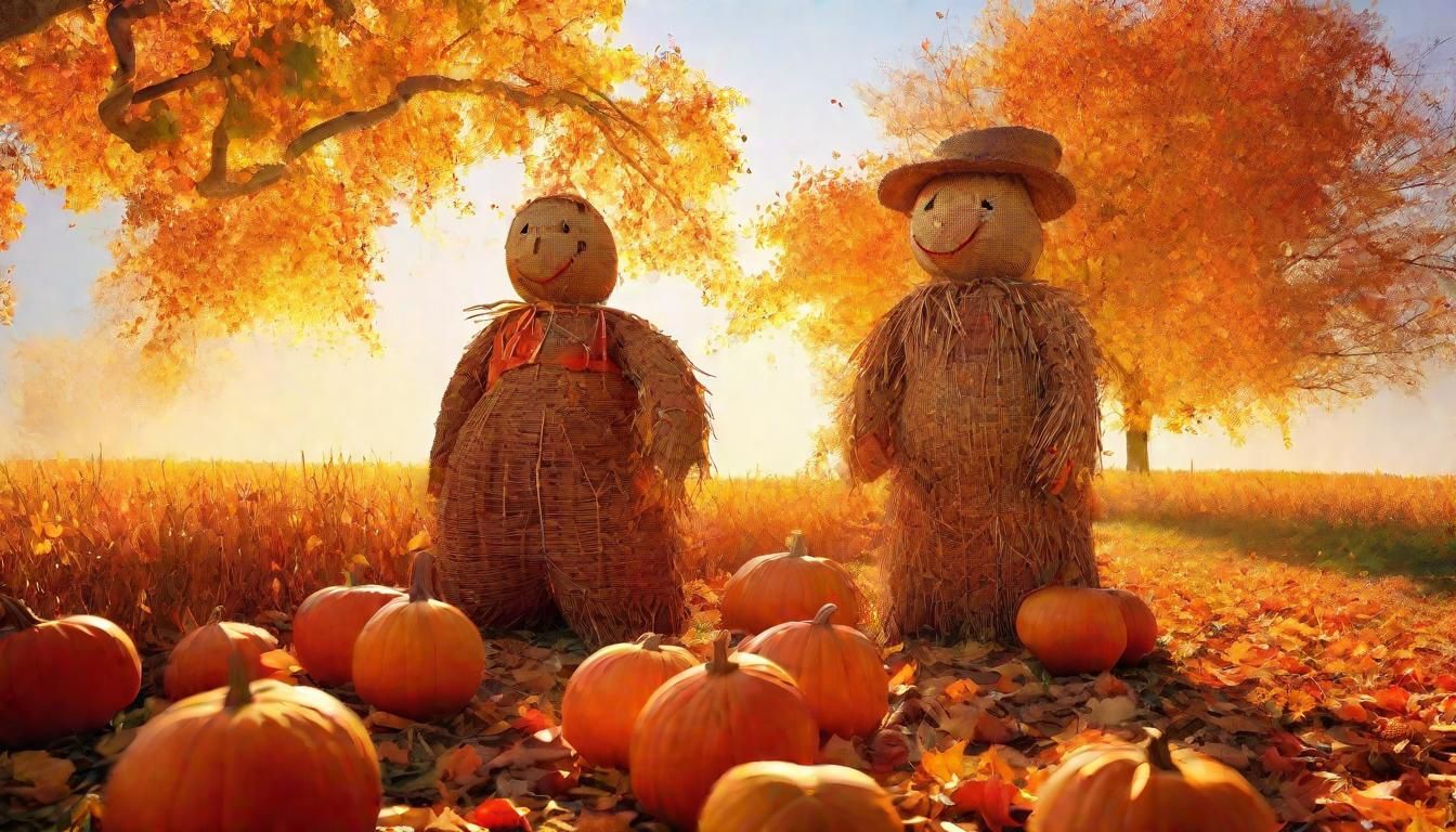 Gourd Scarecrow in Autumnal Impressionistic Landscape