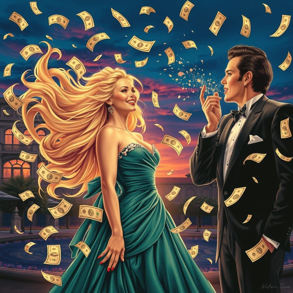 Golden Goddess Surrounded by Love and Luxury in a Vibrant, D...