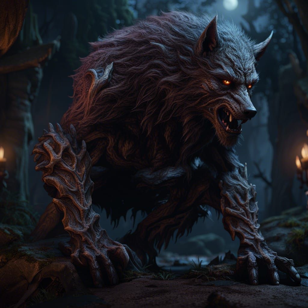 Detailed Wolfman Matte Painting in Deep Color