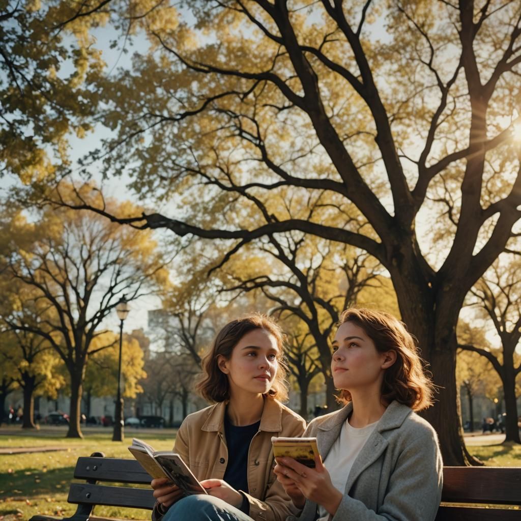 Young Woman on Park Bench Gazing Hopefully