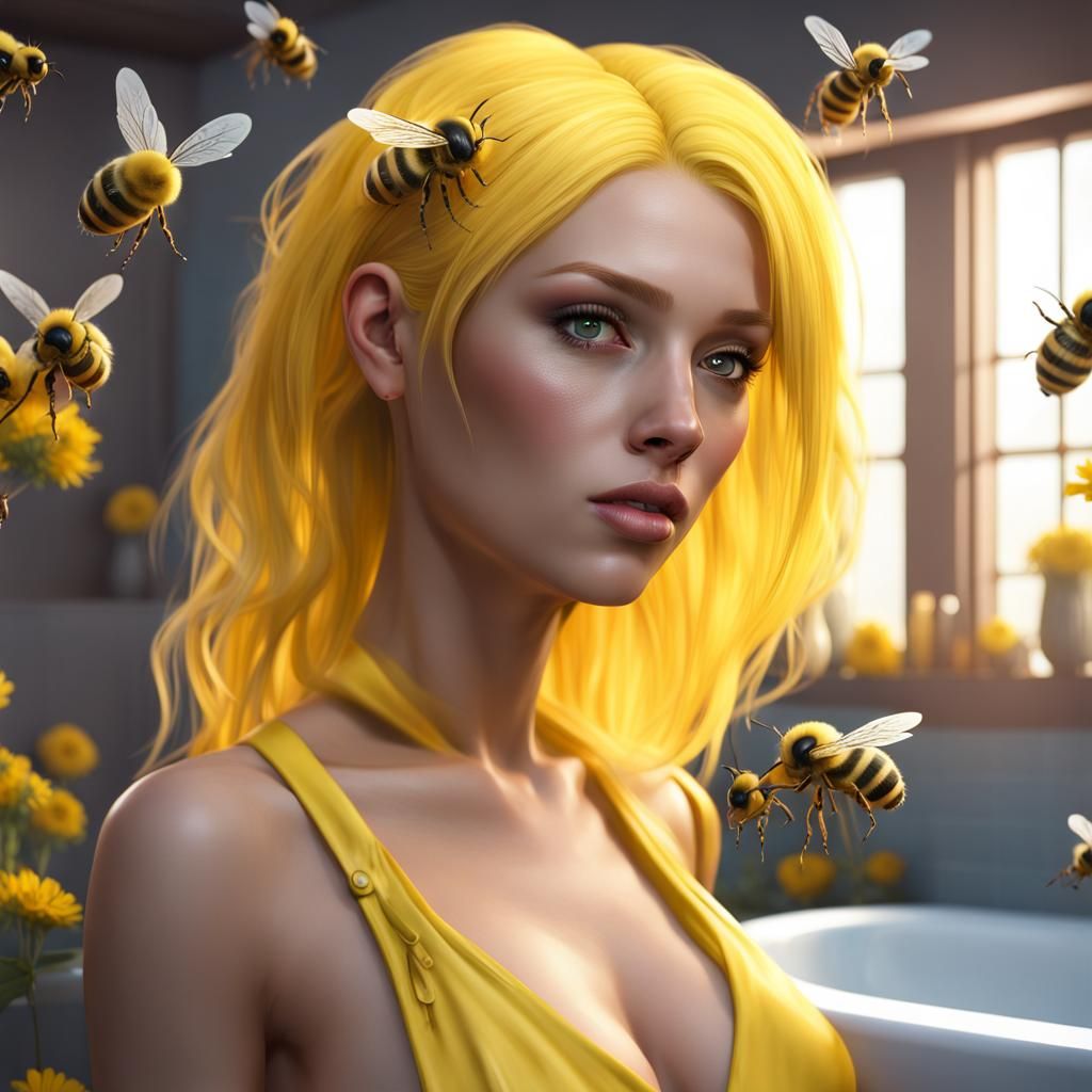 Pastel Beauty with Bees: Detailed Digital Painting