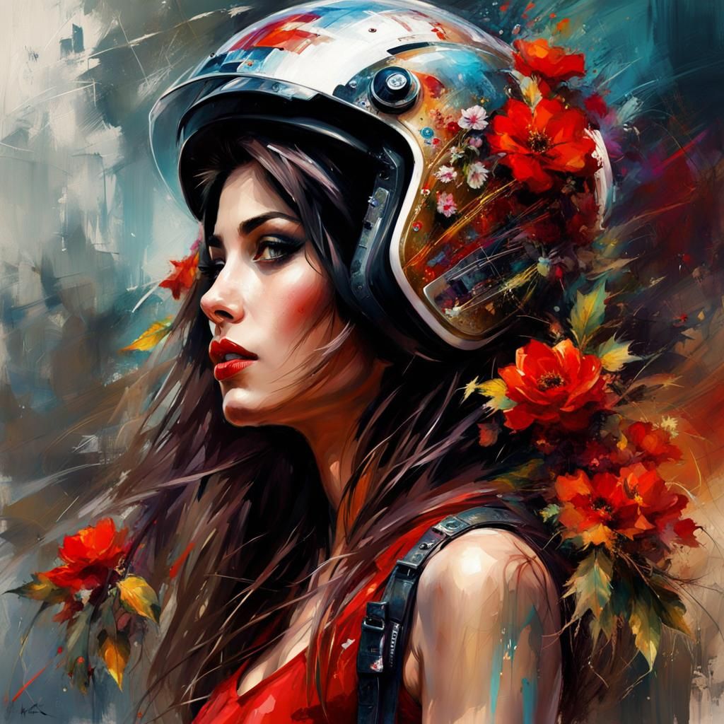 Futuristic Girl with Flowers: a Watercolour Painting