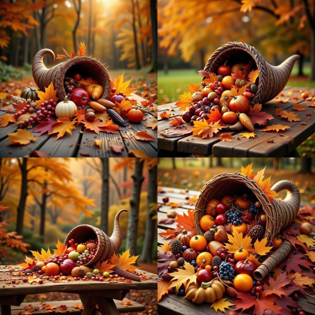 Abundant Cornucopia on Autumn Picnic Table
