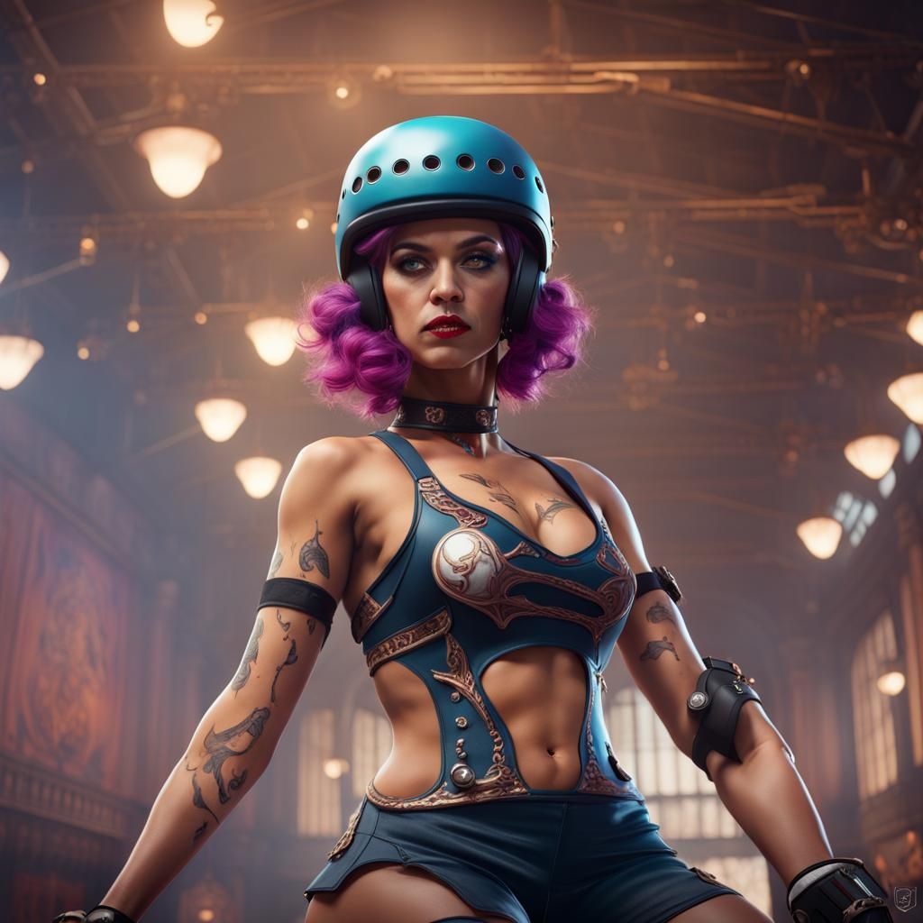 Roller Derby Goddess in Detailed Matte Painting
