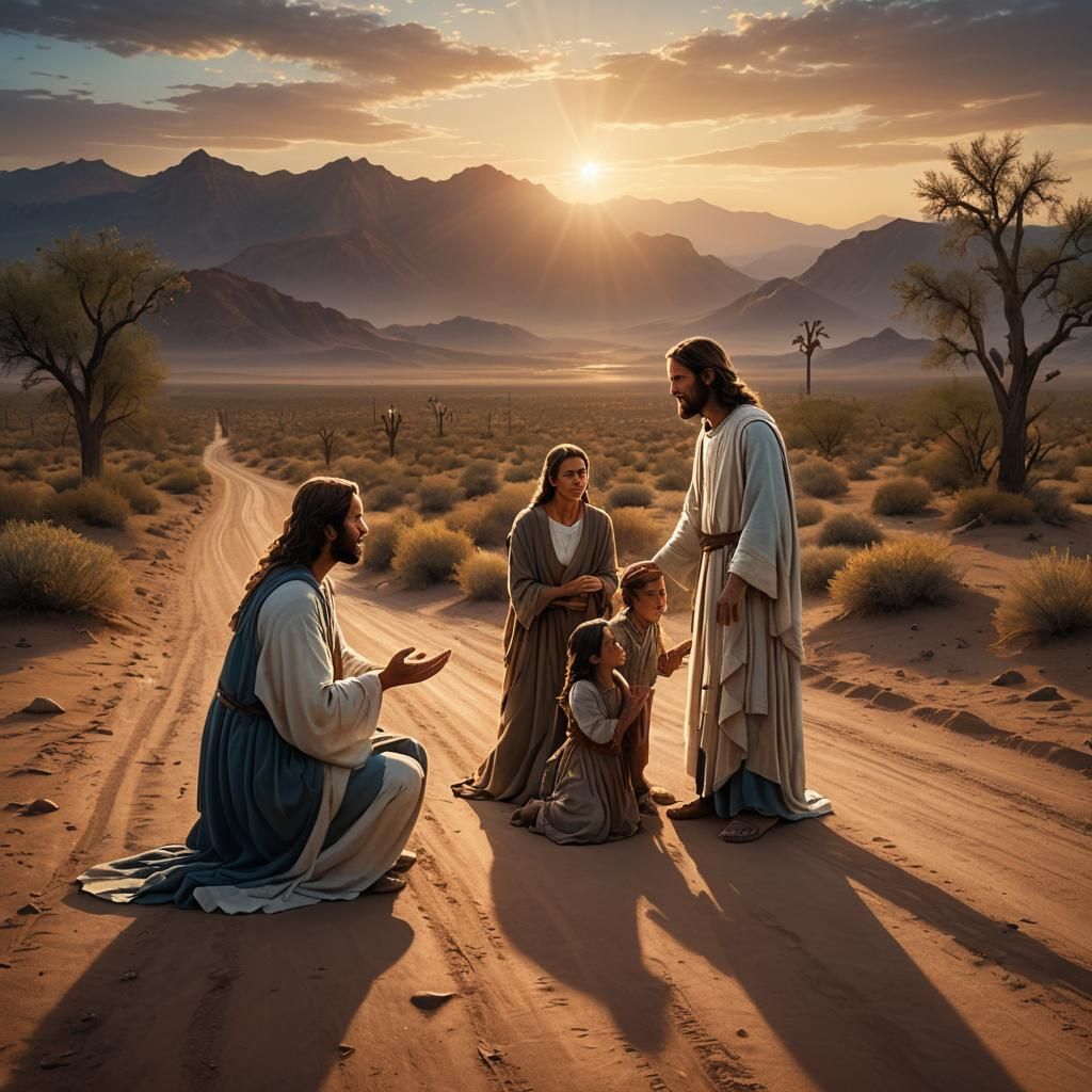 Biblical Scene: Divine Light on a Desert Road