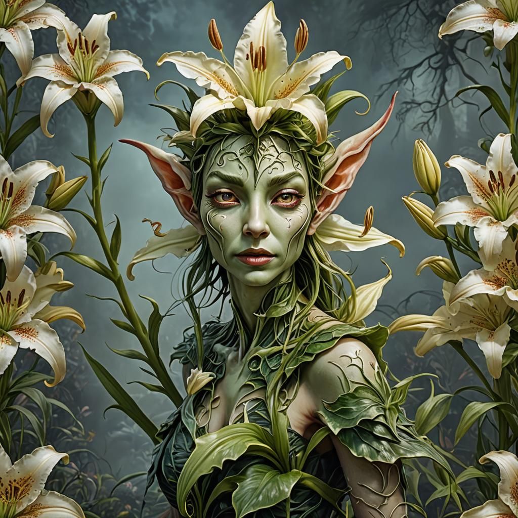 Surreal Lily Transformation into Elfin Creature