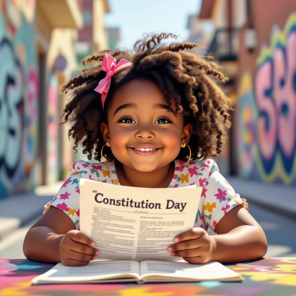 Smiling Girl Studies US Constitution on Constitution Day