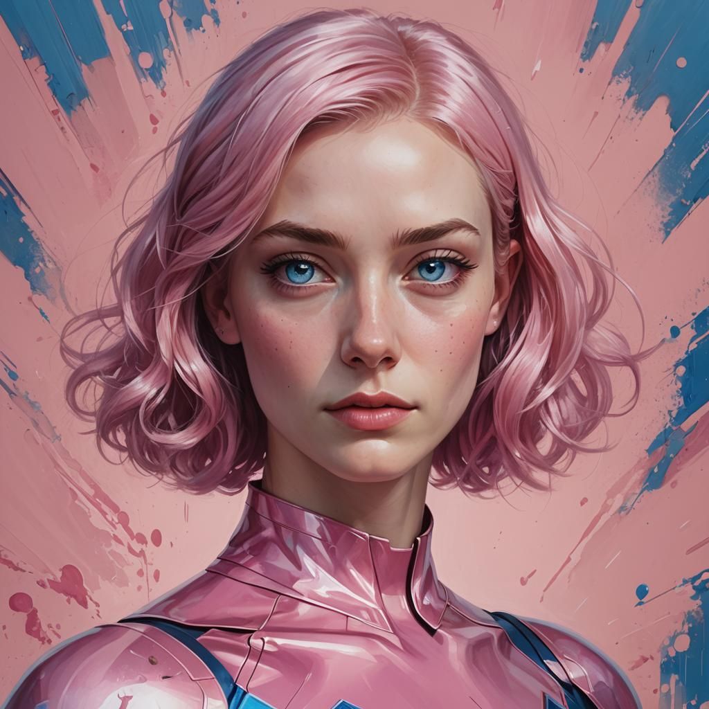 Hyperrealistic Portrait of a Pink-Haired Superheroine