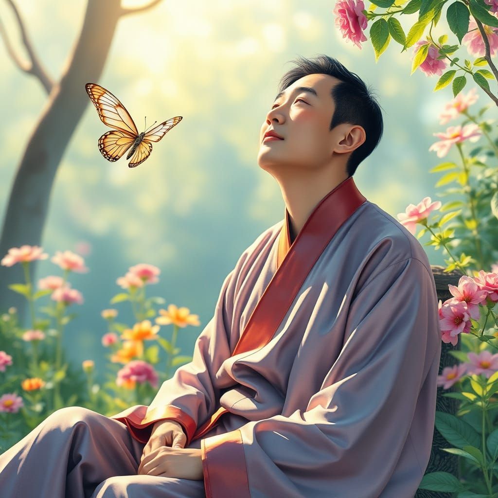 Chinese Gentleman Lost in Whimsical Butterfly Dance