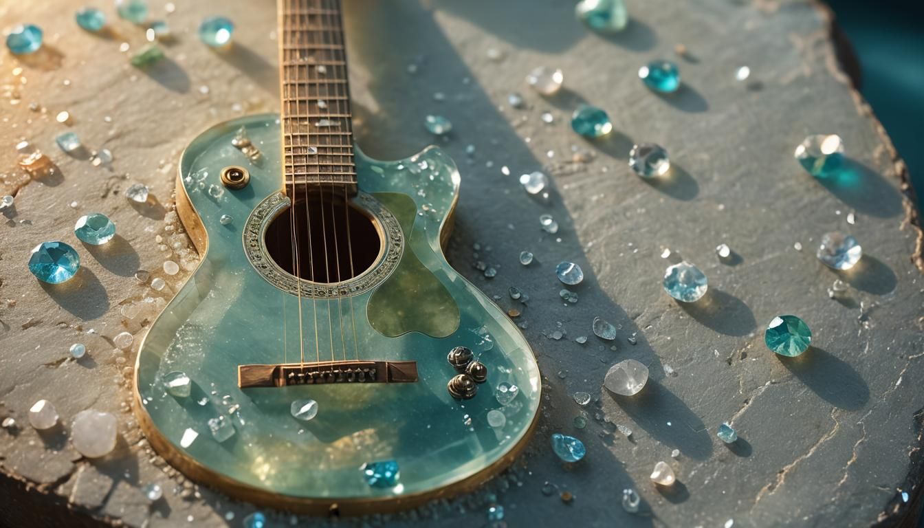 Miniature Guitar Inside Beryl Stone: Macro Realism