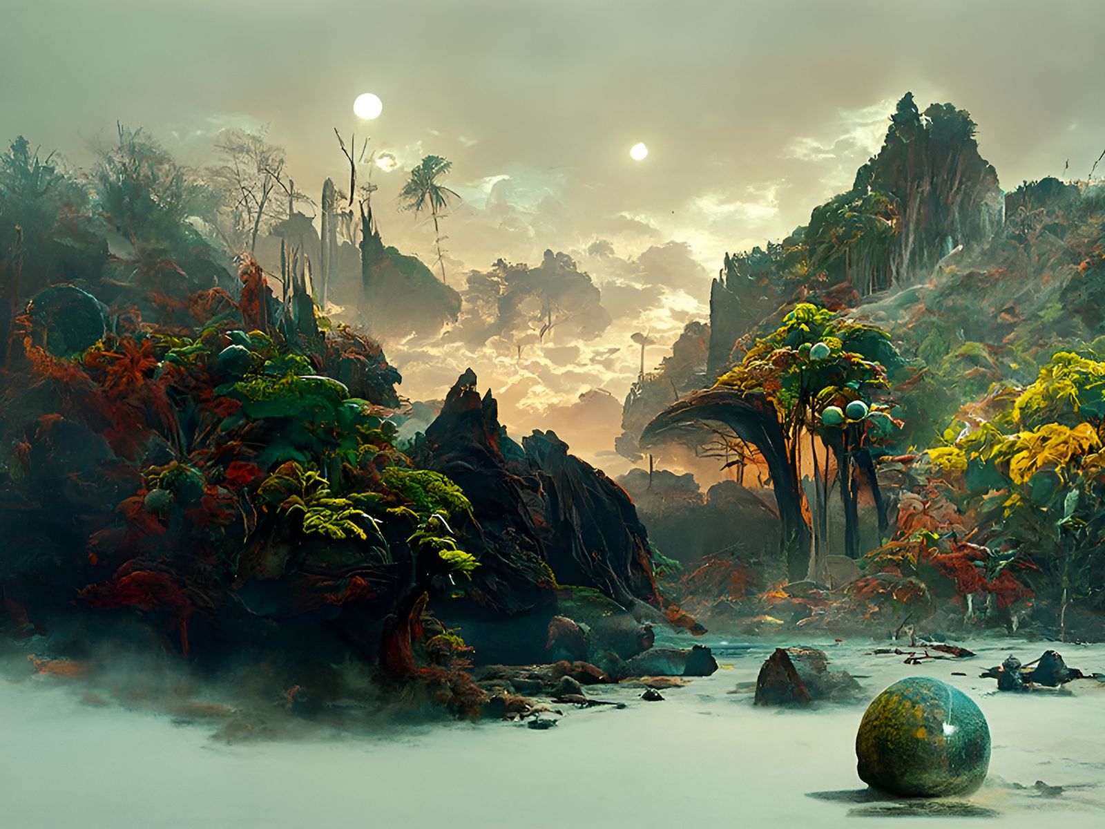 Alien Tropical Island: Hyperdetailed Sci-Fi Matte Painting