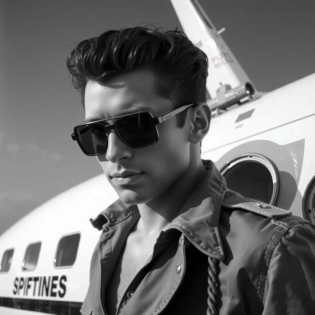 Rugged Airship Attendant Poses in Dramatic Black and White